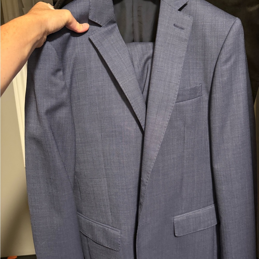 Italian Made Men's Blue Textured Single-Breasted Blazer and Pant